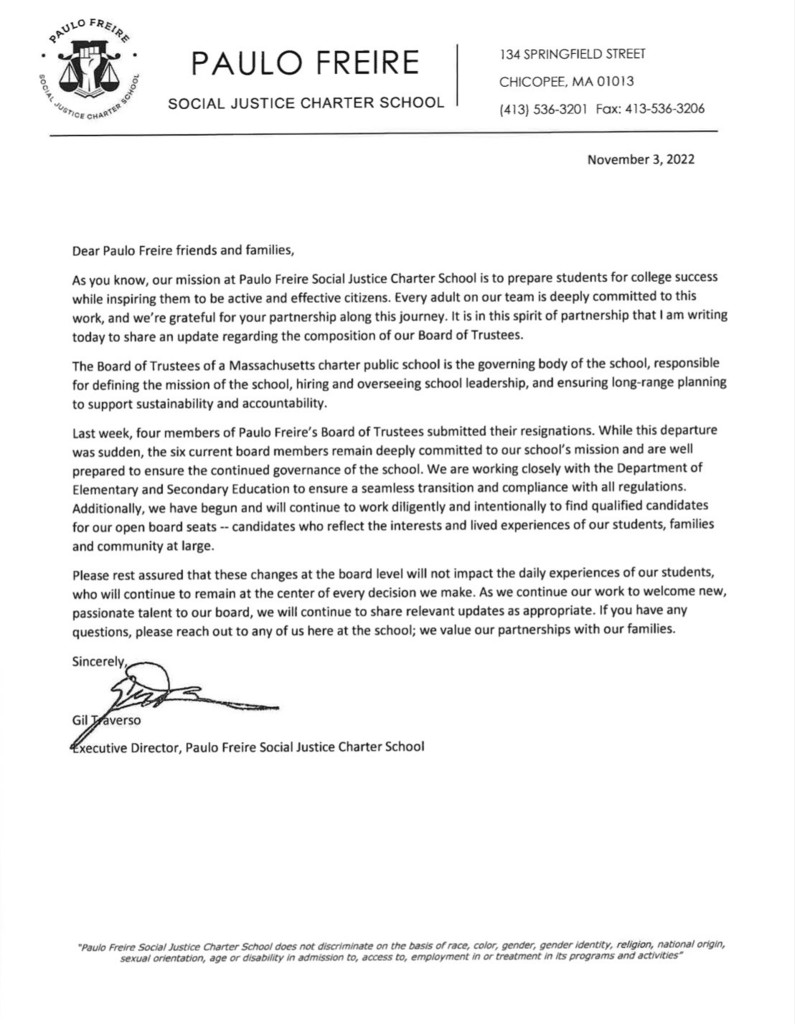 Letter from PFSJCS's Director,  Gil Traverso